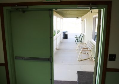 A view of the outward-facing patio door, High Desert Hall, Hesperia, CA.