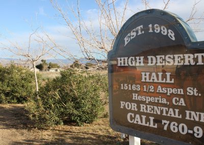 A view of our sign from the driveway, High Desert Hall, Hesperia, CA.