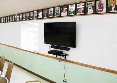 Wall mounted technology at the rear of the main room, High Desert Hall, Hesperia, CA.